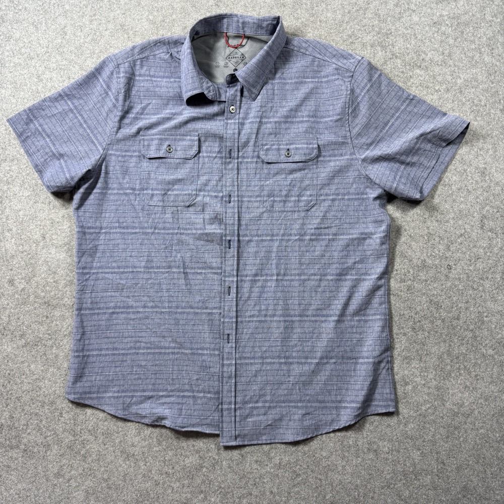 Flag‎ & Anthem Mens Madeflex Button Down Large Blue Striped Stretch Performance